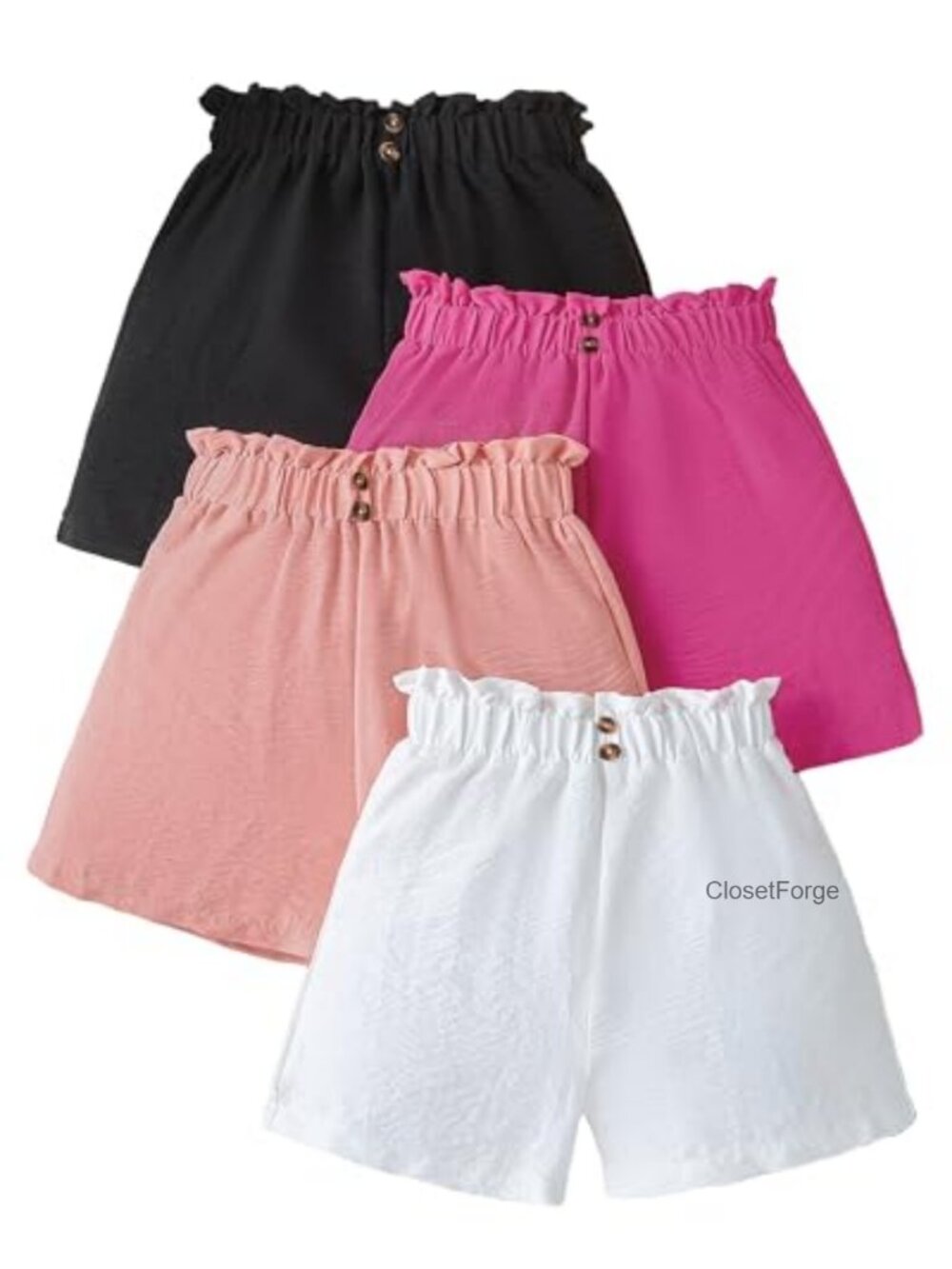 Girls 4 Pack Summer Shorts High Waisted Pull On Lightweight